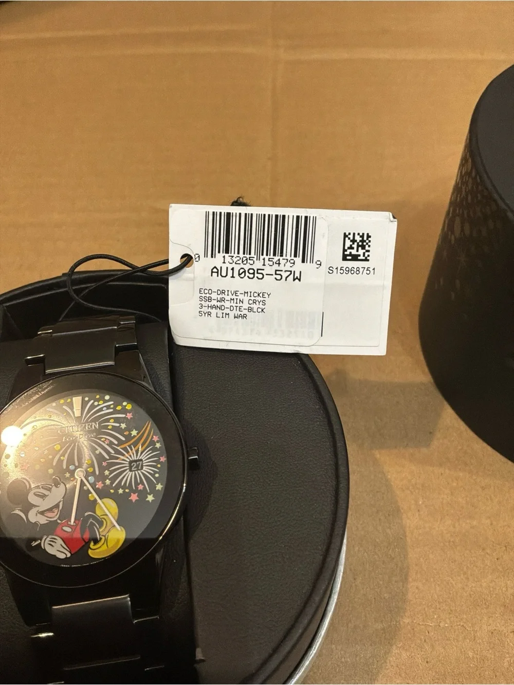 New Citizen Mickey Mouse Fiesta Eco-Drive Black Steel Watch AU1095-57W